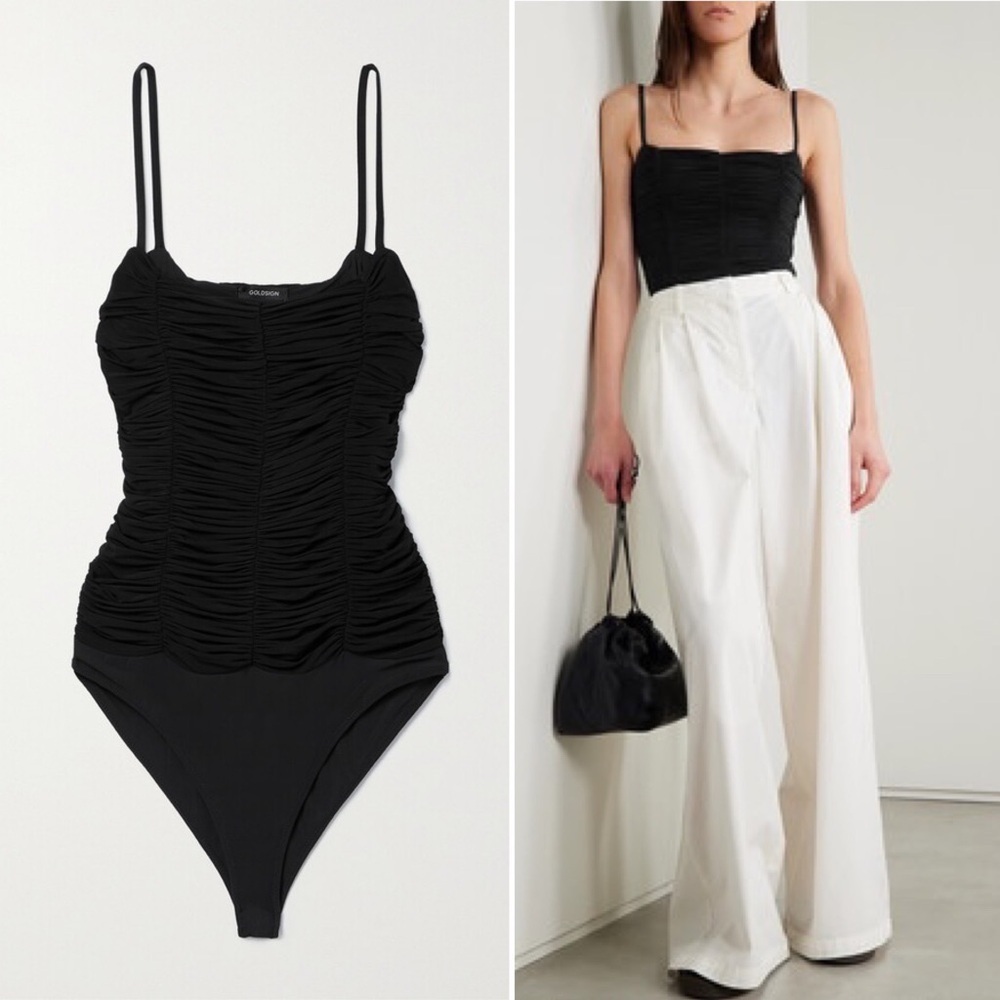 Goldsign ||‎ The Ezra Shirred Stretch-jersey Tank Bodysuit Black